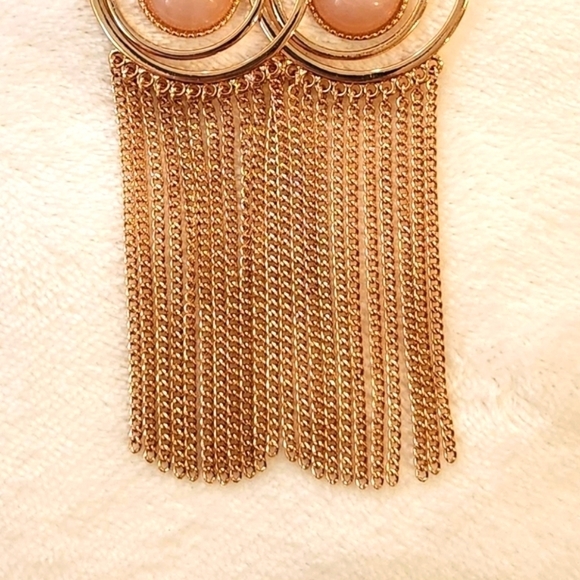 g by Gennaro Large Multi Hoop Gold Tone & Pink Center Fringe Statement Earrings - Picture 7 of 8